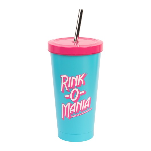 STRANGER THINGS RINK-O-MANIA STEEL TUMBLER WITH STRAW