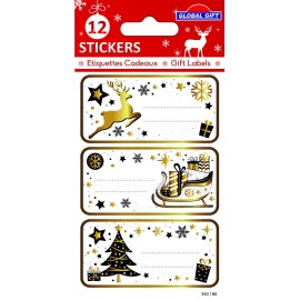 CHRISTMAS LABELS DECORATION BLACK AND GOLD