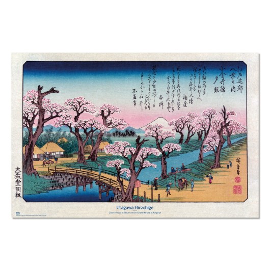CHERRY TREES IN BLOOM ON THE EMBANKMENT AT KOGANEI UTAGAWA HIROSHIGE POSTER