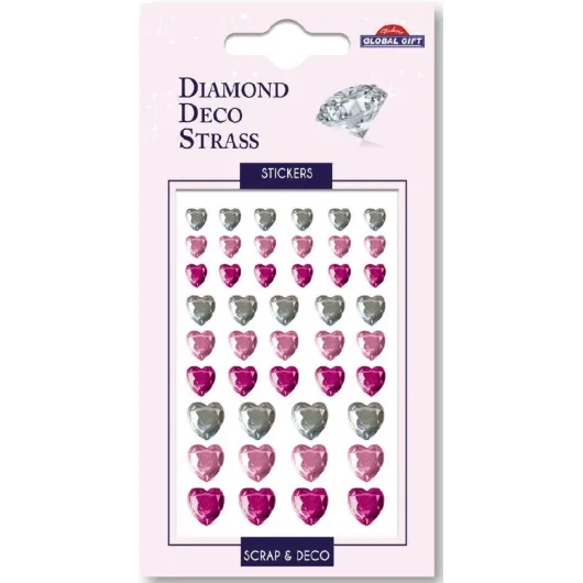DIAMOND DECO STRASS STICKERS PINK AND SILVER HEARTS