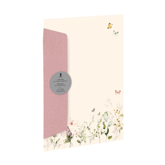 SUMMER FLOWERS DESIGN PACK 5 UNITS DL ENVELOPE + A4 SHEET PINK