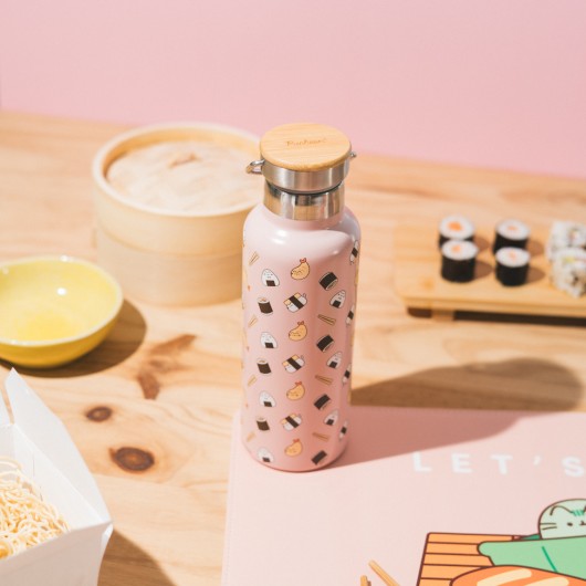 METAL BOTTLE WITH PUSHEEN SUSHI ROLL HANDLE