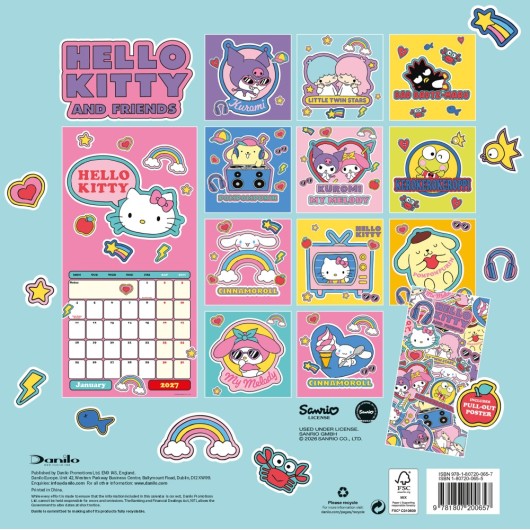 HELLO KITTY AND FRIENDS 30X30 2027 CALENDAR
