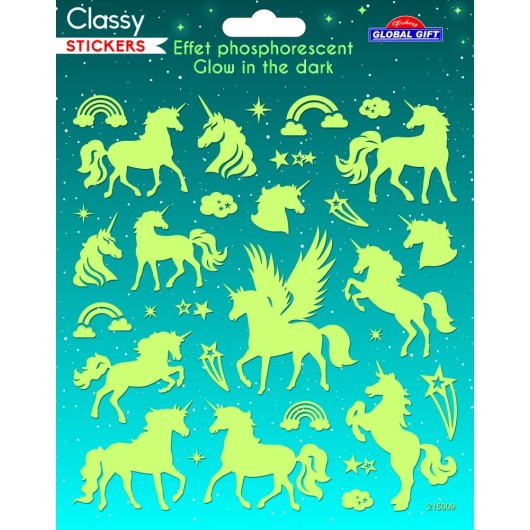 GLOW IN THE DARK UNICORN CLASSY STICKERS