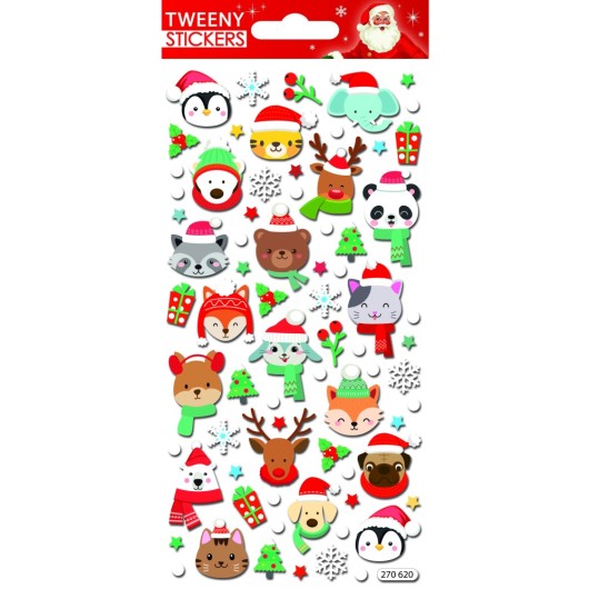 TWEENY FOAMY CHRISTMAS STICKERS ANIMALS FACE