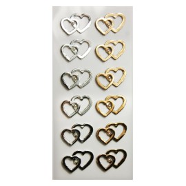 STICKERS TOPPER SCRAP & DECO HEARTS GOLD AND SILVER RELIEF 2