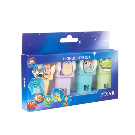 DISNEY PIXAR TOY STORY SET OF 4 HIGHLIGHTERS WITH TOPPERS
