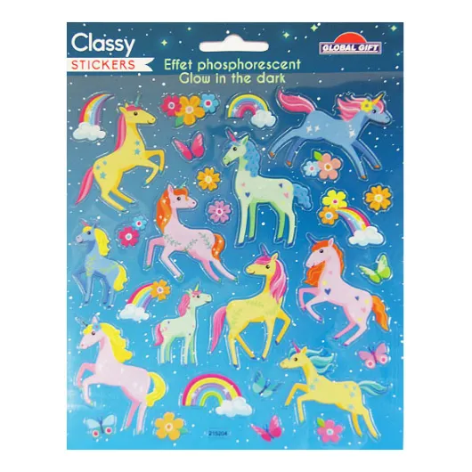 PEGATINAS CLASSY UNICORNIOS COLORES BRILLO EN LA OSCURIDAD