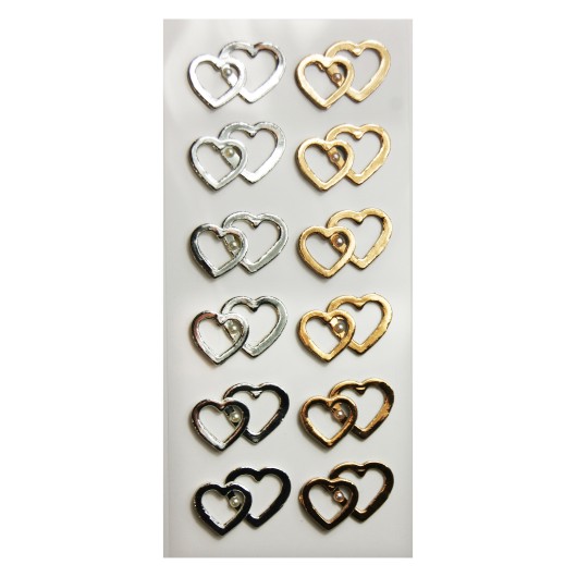 PEGATINAS TOPPER SCRAP & DECO CORAZONES ORO Y PLATA RELIEVE