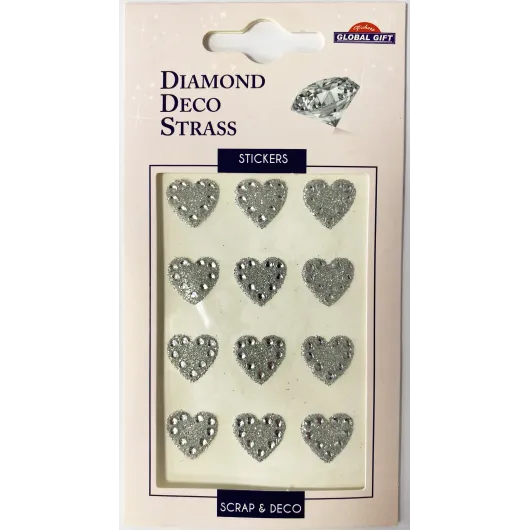 PEGATINAS DIAMOND DECO STRASS CORAZONES PLATEADOS