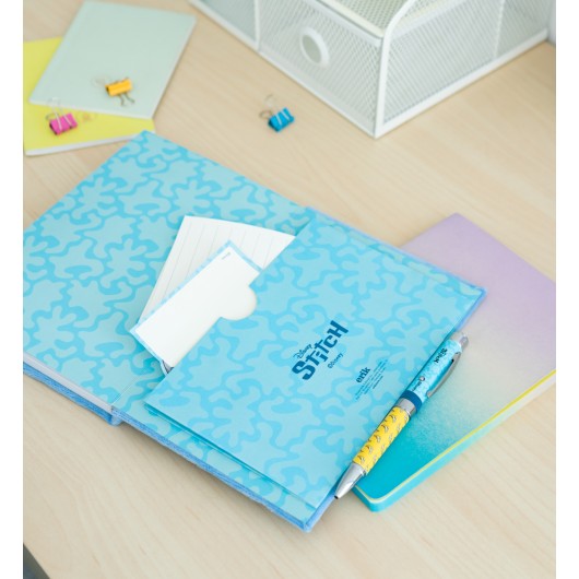 CUADERNO TAPA FELPA A5 PREMIUM CON BOLIGRAFO PROYECTOR DISNEY STITCH TROPICAL