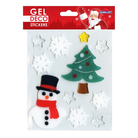 PEGATINAS GEL DECO NAVIDAD MUÑECO DE NIEVE Y PINO