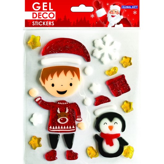 PEGATINAS GEL DECO NAVIDAD NIÑO Y PINGÜINO