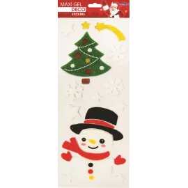 PEGATINAS MAXI GEL DECO NAVIDAD MUÑECO DE NIEVE Y PINO