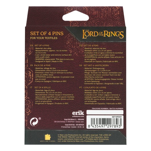 SET DE 4 PINS EL SEÑOR DE LOS ANILLOS