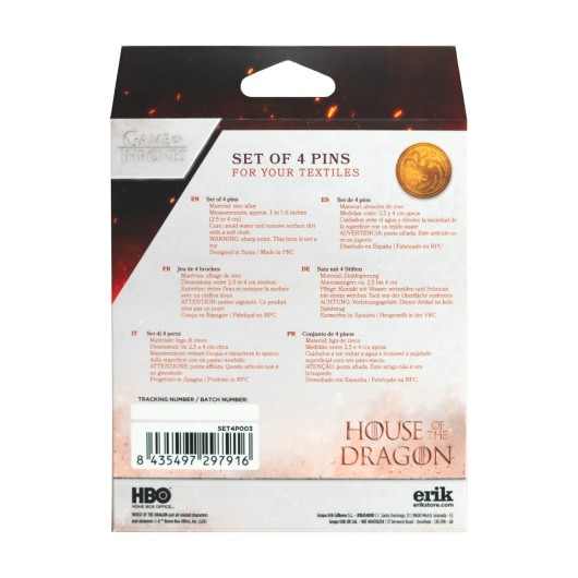 SET DE 4 PINS JUEGO DE TRONOS LA CASA DEL DRAGON