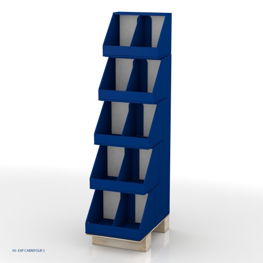 EXPOSITOR 1/4 PALET CARTON 5 BALDAS AGENDAS AZUL MARINO SIN MERCANCIA