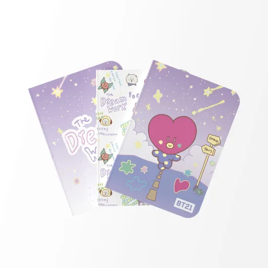 PACK 3 CUADERNOS A6 BT21 THE JOURNEY TATA