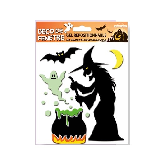 PEGATINAS GEL DECO HALLOWEEN BRUJA Y CALDERO