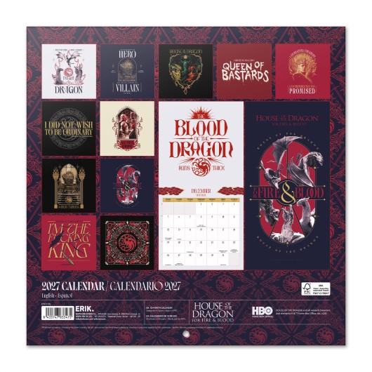 CALENDAR 2027 30X30 GAME OF THRONES HOUSE OF THE DRAGON SEASON 3 US