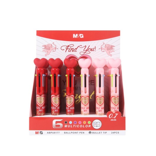 DISPLAY BOLIGRAFOS 6 EN 1 CORAZON DE SAN VALENTIN