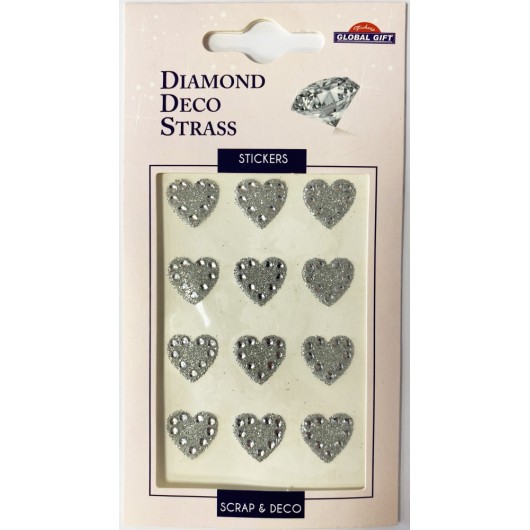 PEGATINAS DIAMOND DECO STRASS CORAZONES PLATEADOS