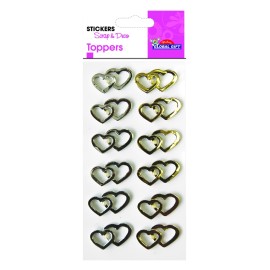 PEGATINAS TOPPER SCRAP & DECO CORAZONES ORO Y PLATA RELIEVE