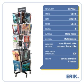 EXPOSITOR CALENDARIOS GIRATORIO 4 CARAS C-24 NEGRO 16C+8SB SIN MERCANCIA 2