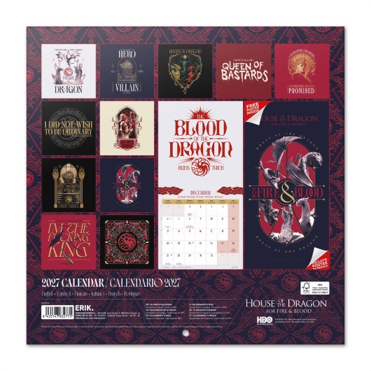 CALENDARIO 2027 30X30 JUEGO DE TRONOS LA CASA DEL DRAGON TEMPORADA 3