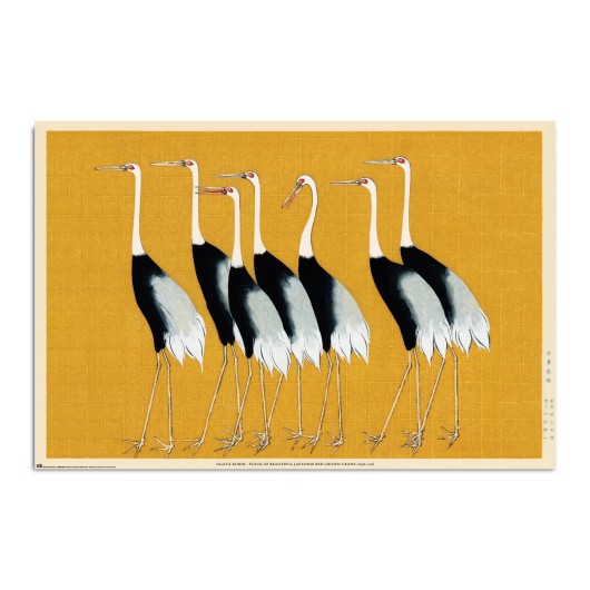 POSTER FLOCK OF BEAUTIFUL JAPANESE RED CROWN CRANE BY O. KORIN