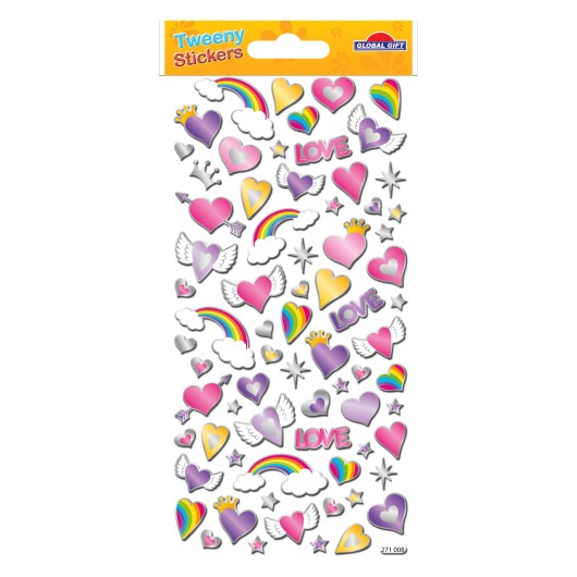 PEGATINAS TWEENY FOAMY CORAZONES Y ARCOIRIS BRILLO
