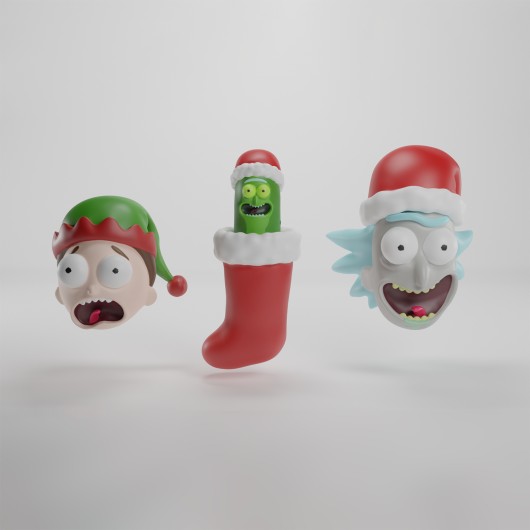 SET DE 3 ADORNOS DE NAVIDAD RICK & MORTY-RICK, MORTY Y RICK PEPINILLO