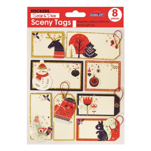 STICKERS SCENY TAG NOËL DÉCO PAILLETTES