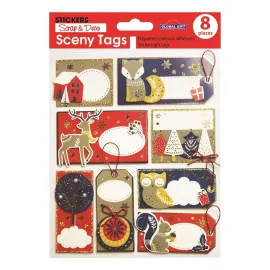 STICKERS SCENY TAG NOËL DÉCO ANIMAUX PAILLETTES