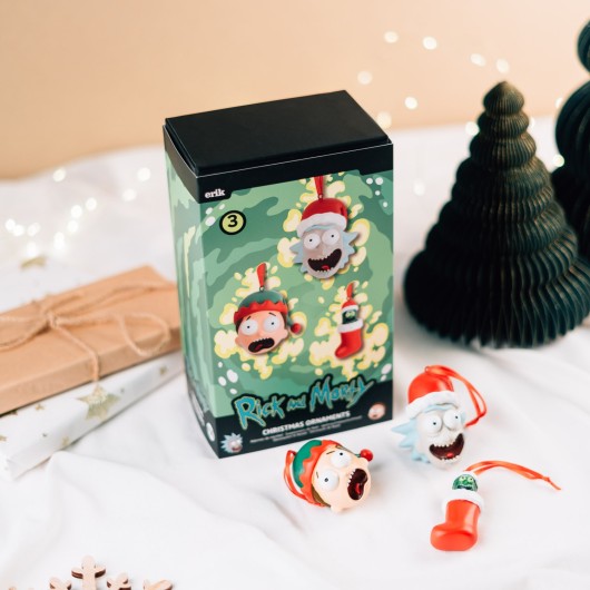 PACK DE 3 DECORATIONS DE NOEL RICK & MORTY - RICK, MORTY ET PICKLE RICK