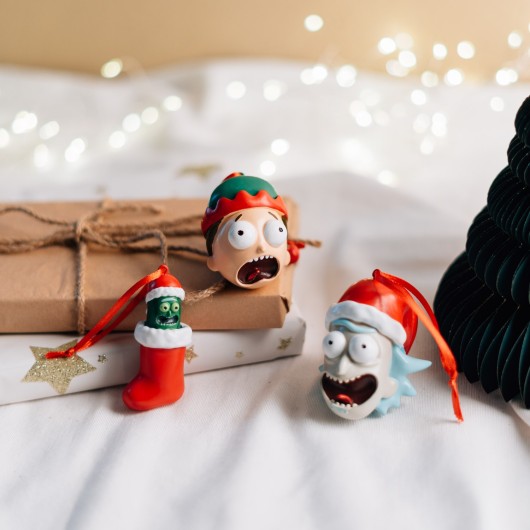 PACK DE 3 DECORATIONS DE NOEL RICK & MORTY - RICK, MORTY ET PICKLE RICK