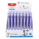 PRÉSENTOIR DE STYLOS GEL EFFAÇABLES « HOLA BIGOTE » (LILAS), 0,5 MM, ENCRE BLEUE