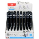 PRÉSENTOIR DE STYLOS GEL EFFAÇABLES « HOLA BIGOTE » (NOIR), 0,5 MM, ENCRE BLEUE