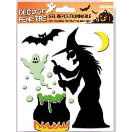 AUTOCOLLANT GEL DECO HALLOWEEN SORCIERES ET CHAUDRONS