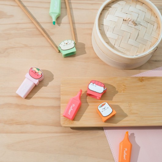 SET DE 4 SURLIGNEURS AVEC TOPPER PUSHEEN SUSHI ROLL