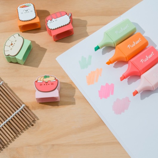SET DE 4 SURLIGNEURS AVEC TOPPER PUSHEEN SUSHI ROLL