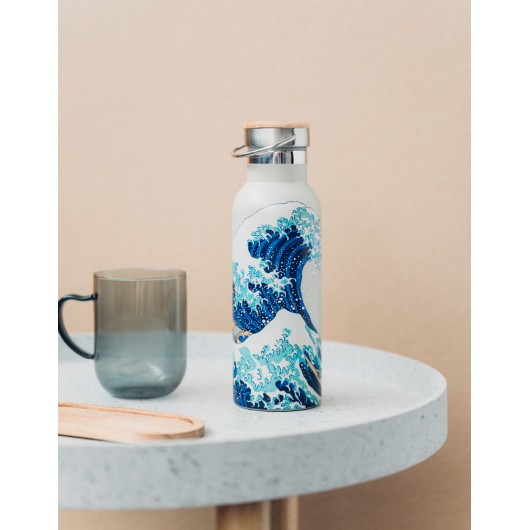BOUTEILLE MÉTALLIQUE CON ASA HOKUSAI LA GRANDE VAGUE DE KANAGAWA