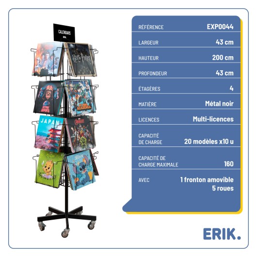 PRÉSENTOIR ROTATIF 4 FACES CALENDRIERS C-16 NOIR (SANS MARCHANDISE)