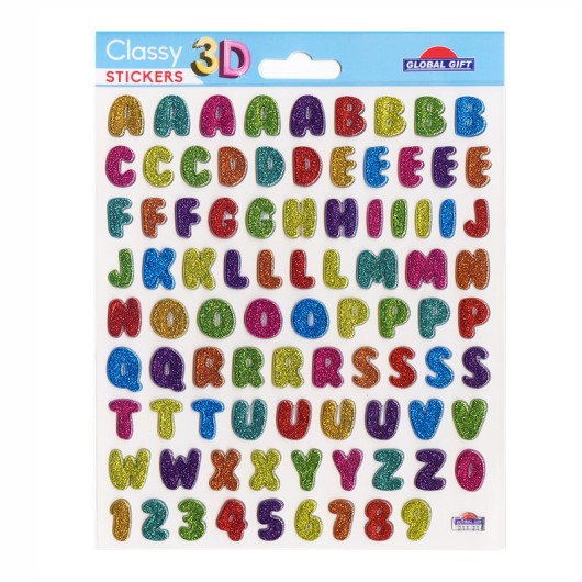 PEGATINAS CLASSY 3D LETRAS Y NUMEROS GLITTER