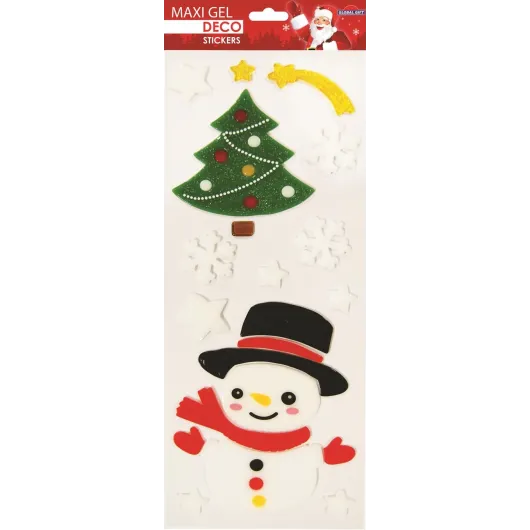 ADESIVI MAXI GEL DECO NATALE PUPAZZO DI NEVE E ABETE