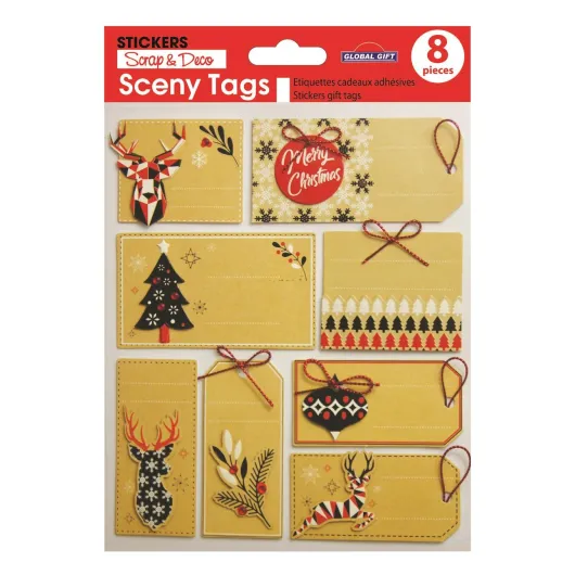 ADESIVI SCENY TAG NATALE STILE SCANDINAVO KRAFT