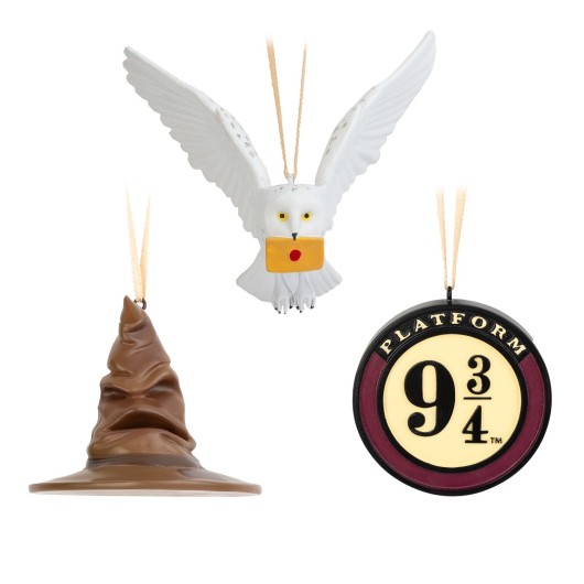SET 3 DECORAZIONI DI NATALE HARRY POTTER-CAPPELLO PARLANTE, BINARIO 9 3/4 E HEDWIG