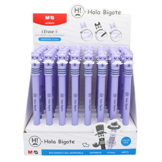 DISPLAY PENNA A GEL CANCELLABILE HOLA BIGOTE LILLA 0.5MM COLOR BLU