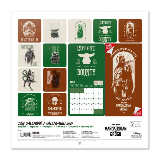 CALENDARIO 2027 30×30 STAR WARS THE MANDALORIAN E GROGU
