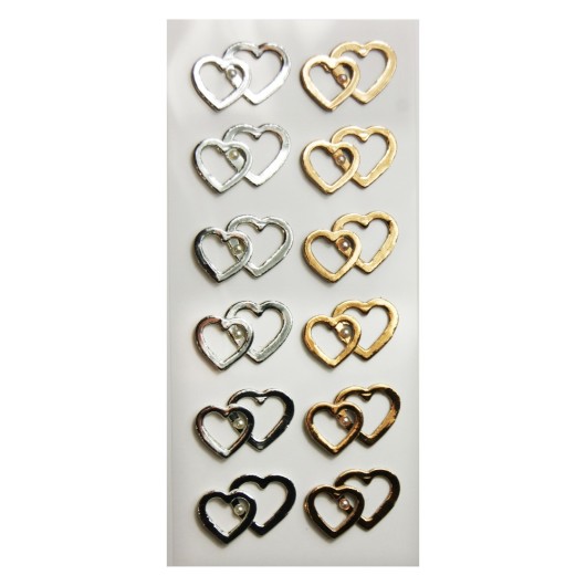 ADESIVI TOPPER SCRAP & DECO CUORI ORO E ARGENTO IN RILIEVO